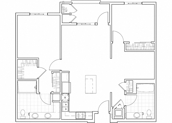 Floor plan for 2 beds, 2 baths, 1160 sqft